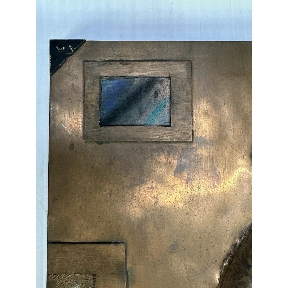 Vintage Hand Hammered Copper Wall Art Embossed Abstract Artwork Wood Base